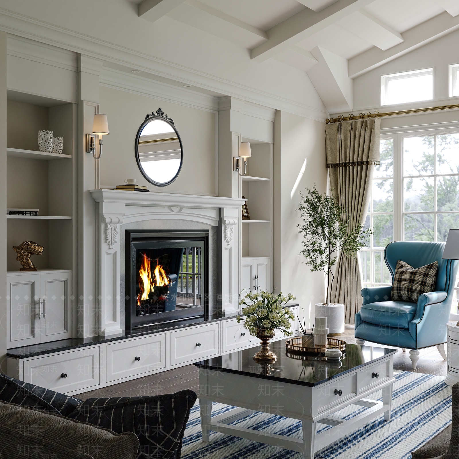 美式欧式家居客厅3D模型下载【ID:1198015524】