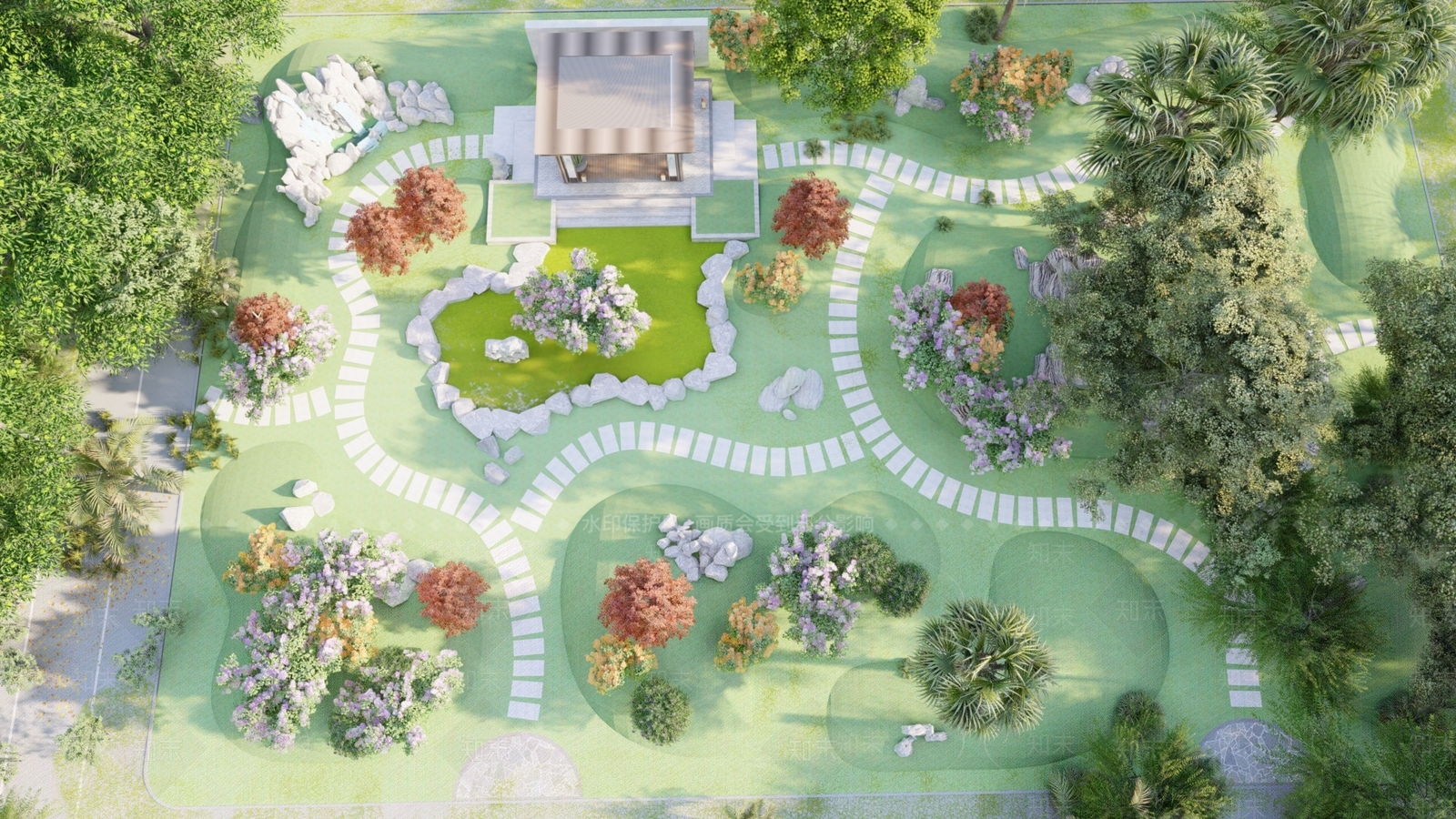 中式现代口袋公园SU模型下载【ID:1198017288】