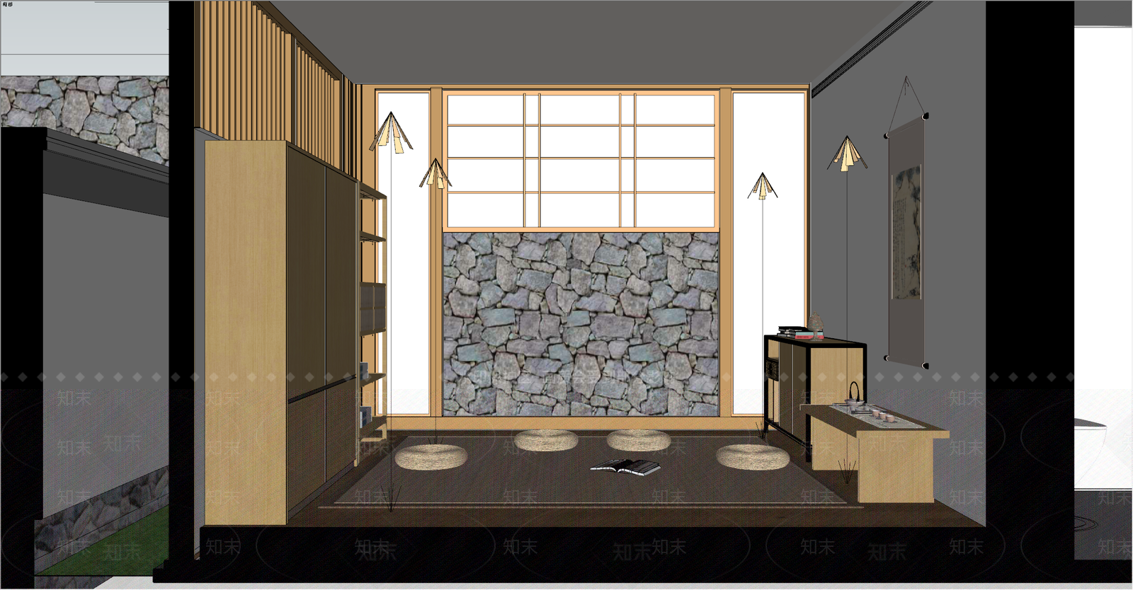 新中式日式茶室SU模型下载【ID:1198017664】