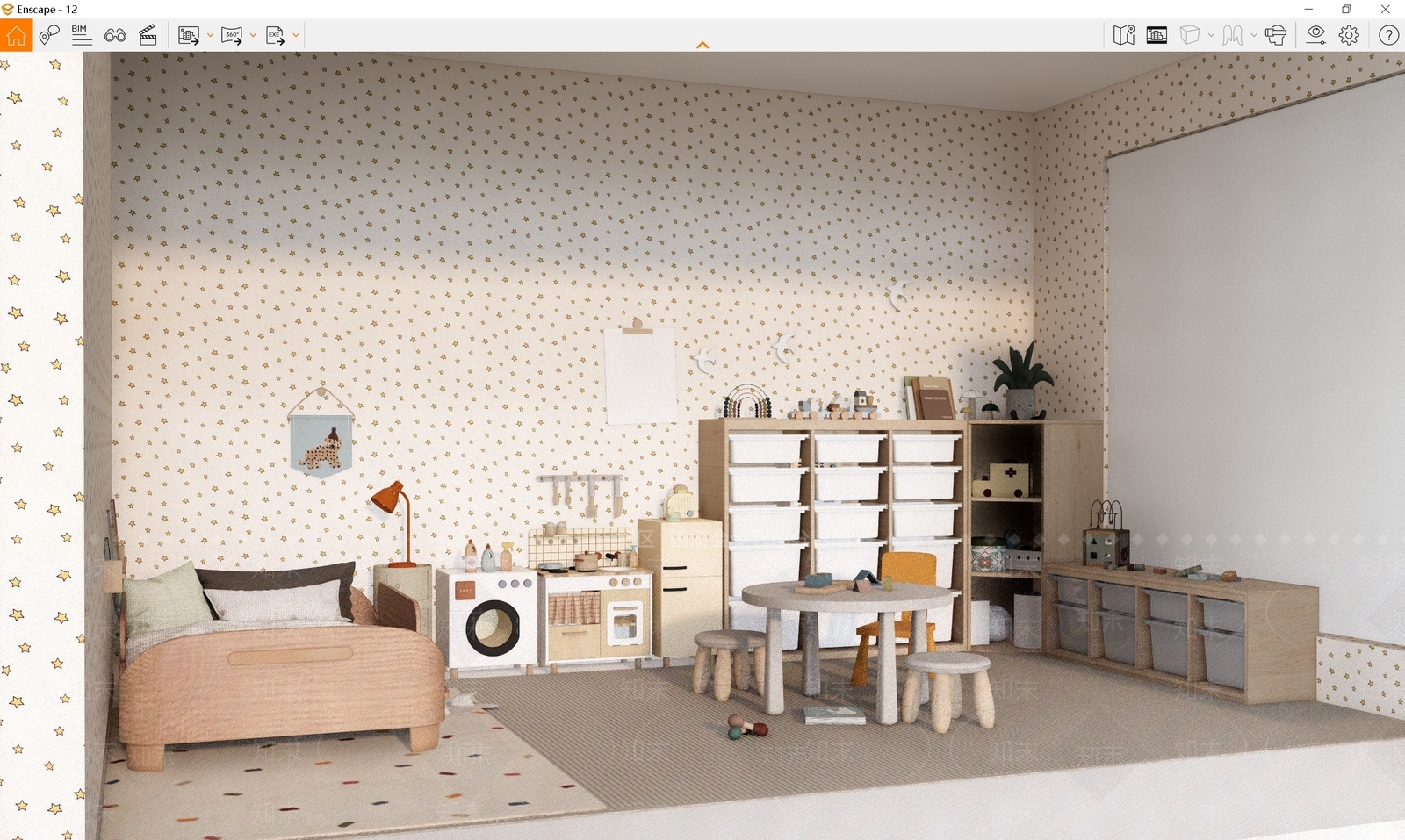 北欧原木通用儿童房SU模型下载【ID:1198018216】