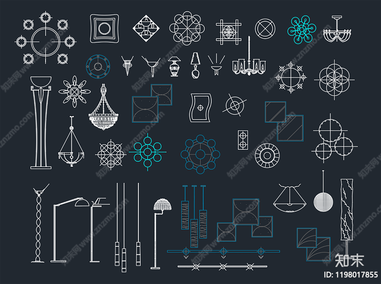 现代中式灯具图库施工图下载【ID:1198017855】
