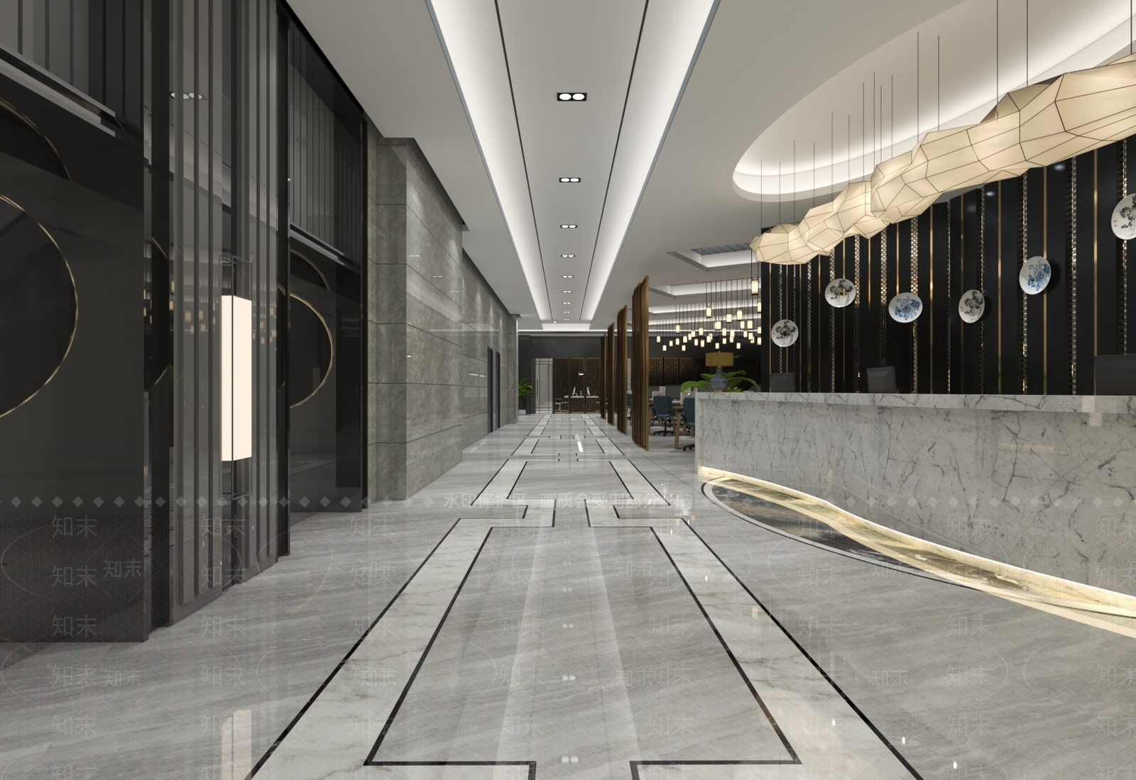 新中式中式办公大厅3D模型下载【ID:1198025275】