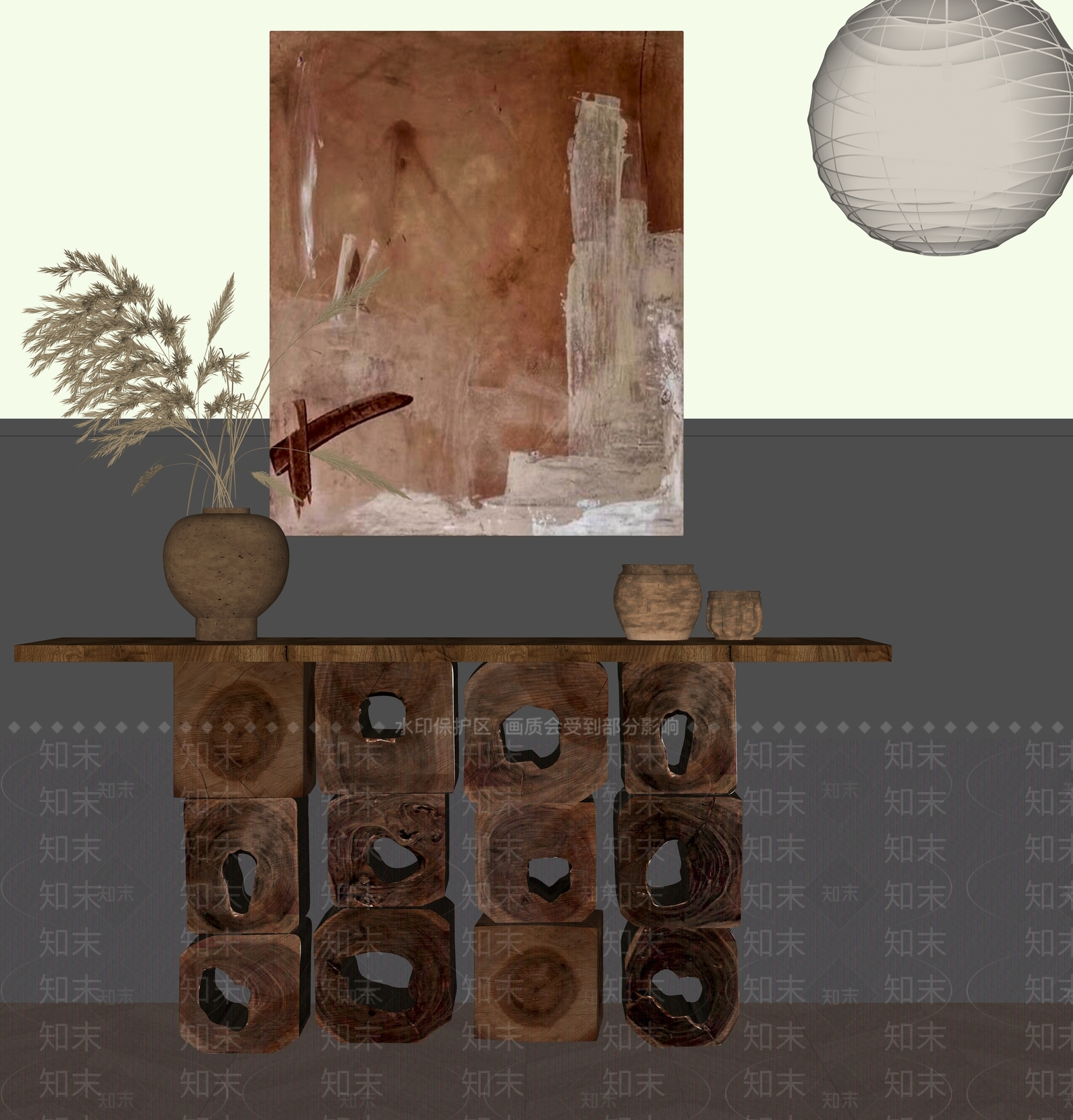 侘寂条案SU模型下载【ID:1198037658】
