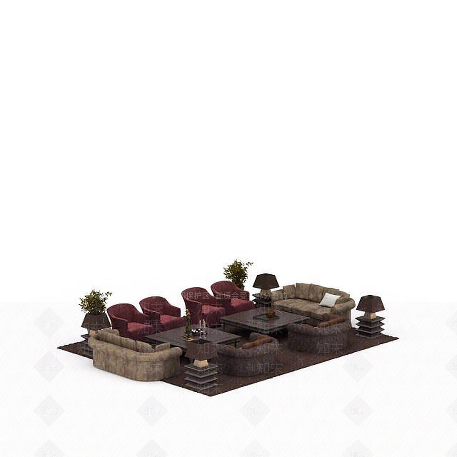 现代休闲沙发桌椅组合3D模型下载【ID:1198042568】