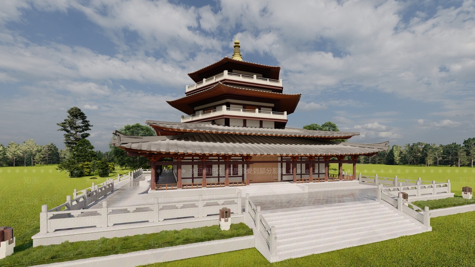 中式古建筑SU模型下载【ID:1198042842】