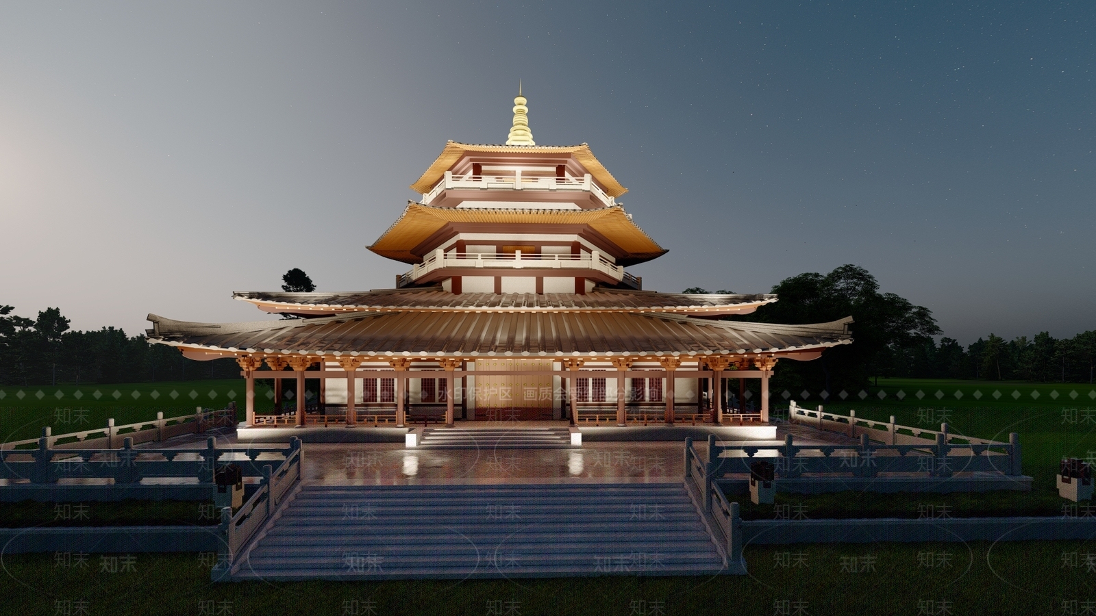 中式古建筑SU模型下载【ID:1198042842】