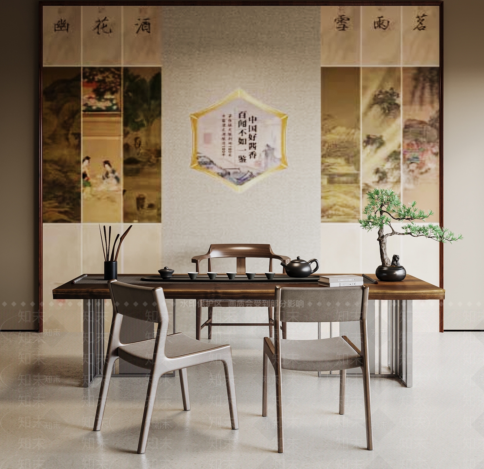 新中式中式茶桌椅SU模型下载【ID:1198053448】