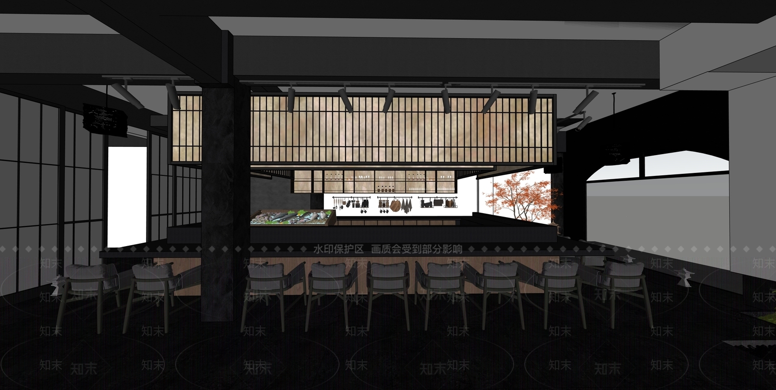 日式复古日料店SU模型下载【ID:1198056608】