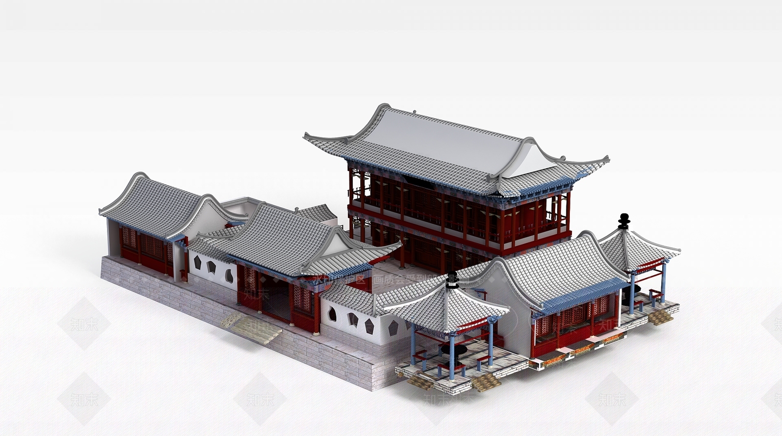 现代古建筑楼阁3D模型下载【ID:1198060796】
