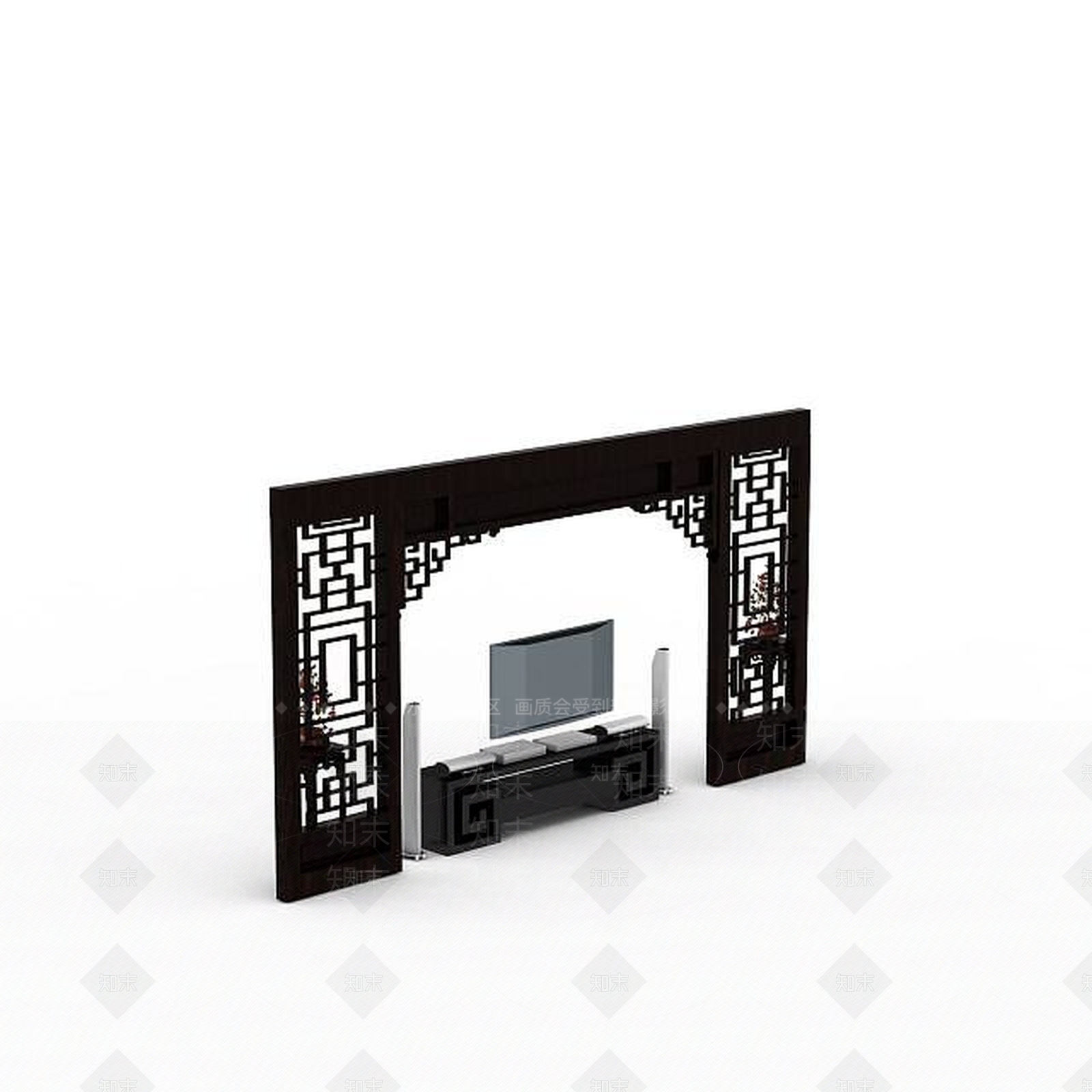 中式风格电视背景墙3D模型下载【ID:1198072282】