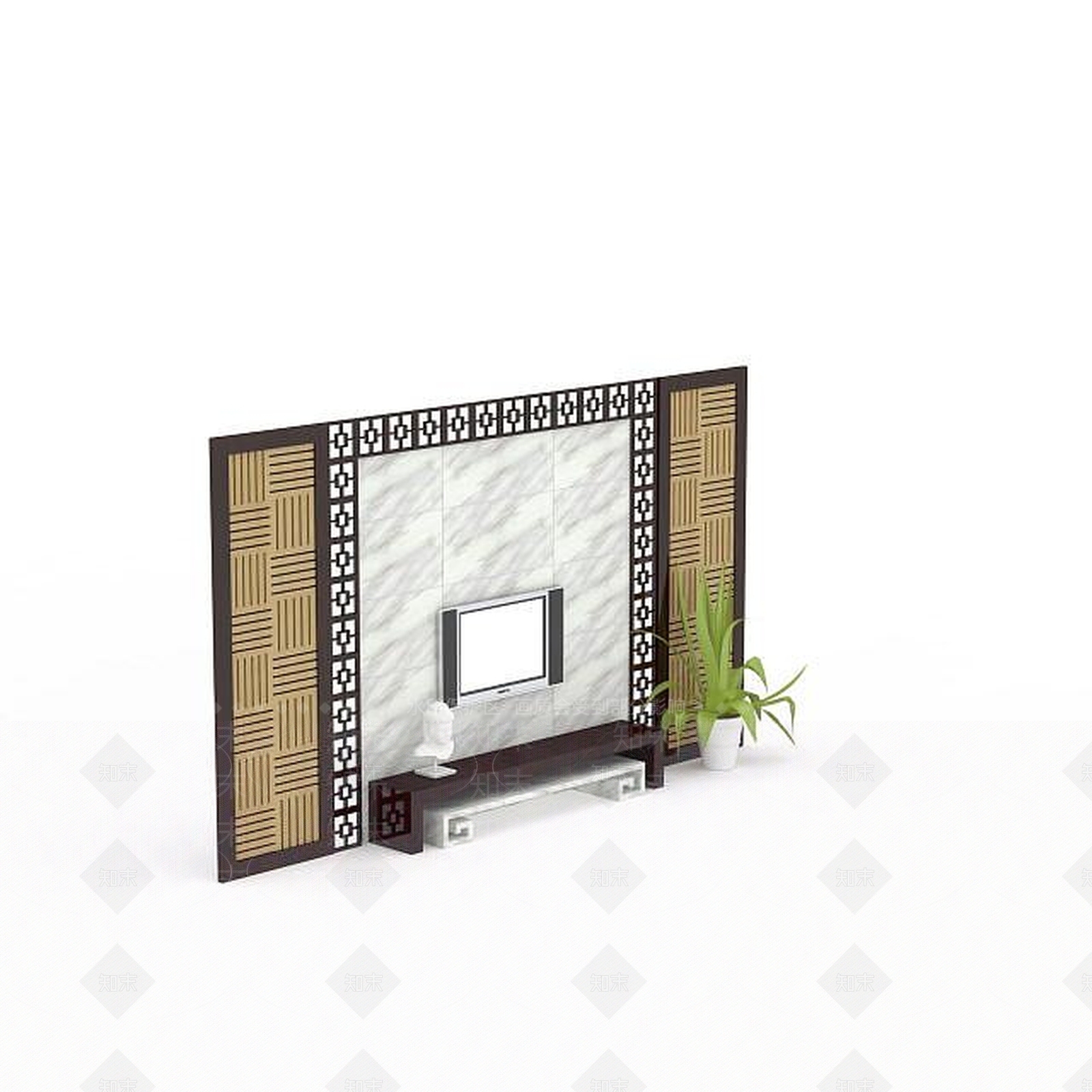 中式电视背景墙3D模型下载【ID:1198072747】
