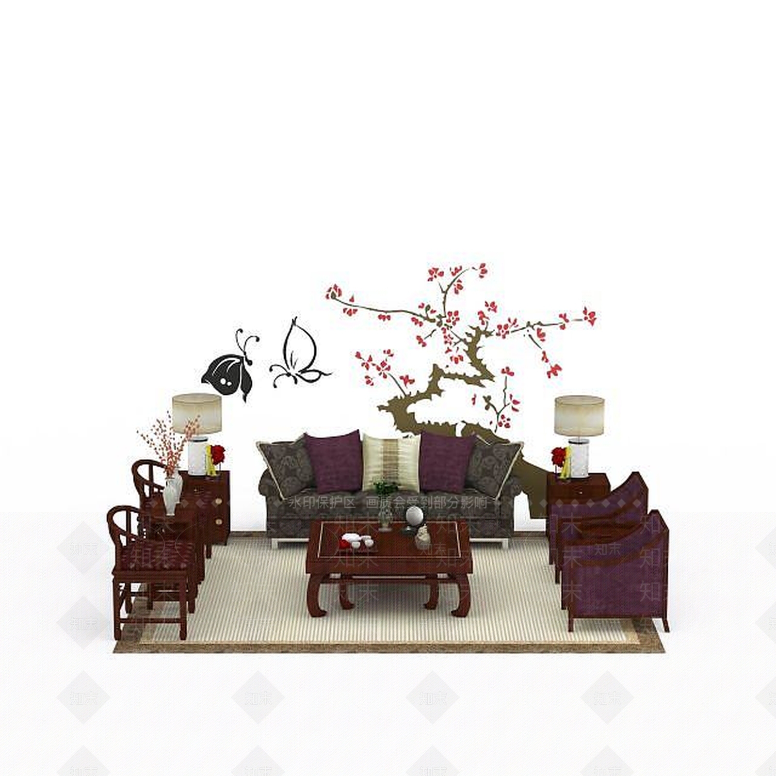 中式风格沙发组合3D模型下载【ID:1198073297】