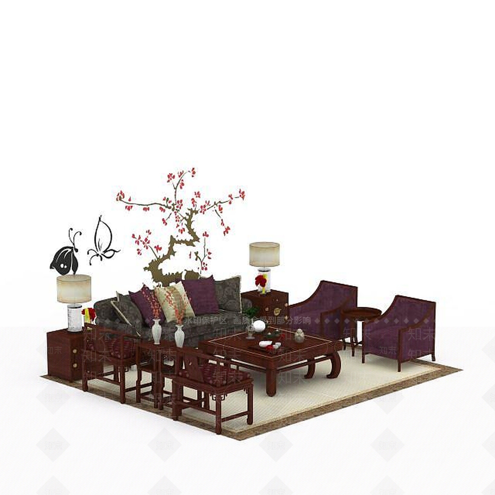 中式风格沙发组合3D模型下载【ID:1198073297】