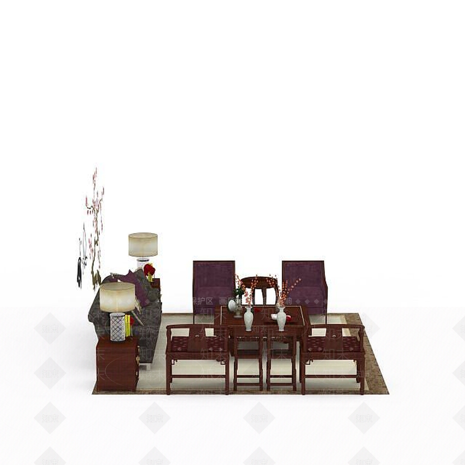 中式风格沙发组合3D模型下载【ID:1198073297】