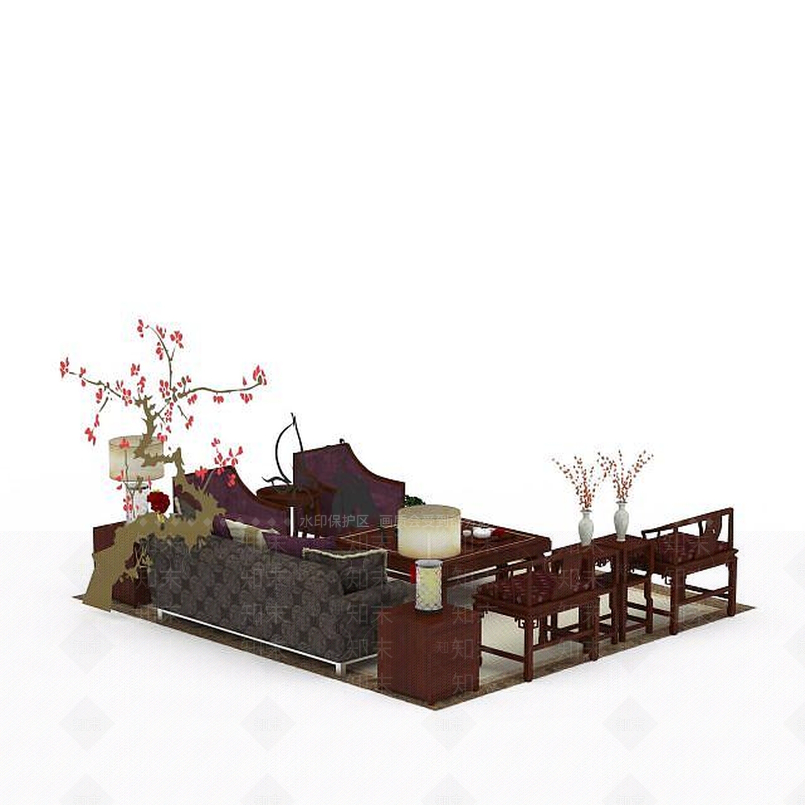 中式风格沙发组合3D模型下载【ID:1198073297】