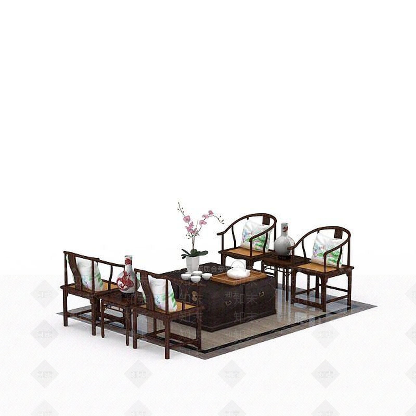 中式沙发茶几组合3D模型下载【ID:1198073475】