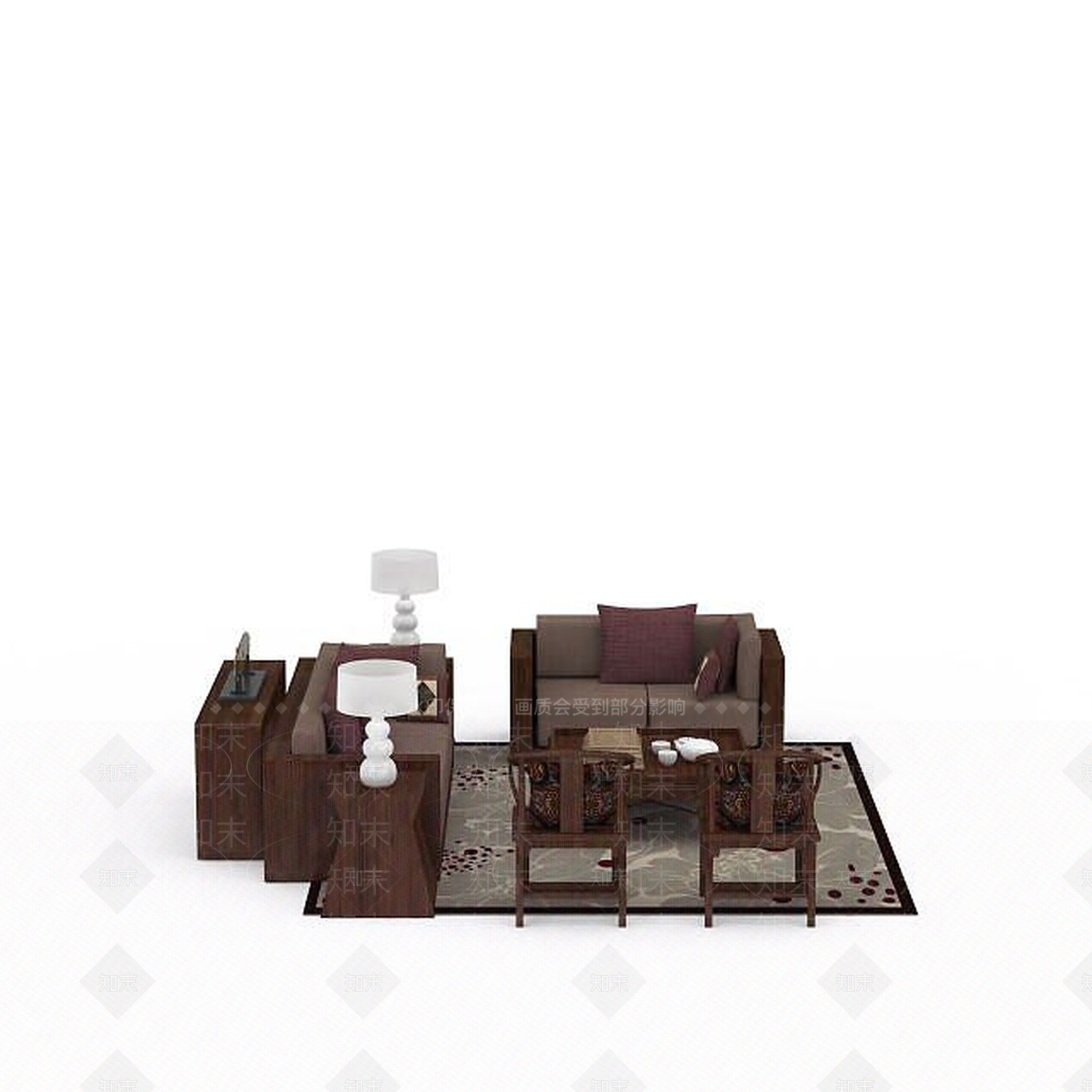 中式风格沙发3D模型下载【ID:1198073670】