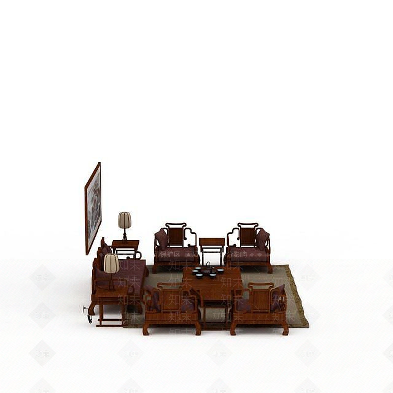 中式风格沙发组合3D模型下载【ID:1198073866】