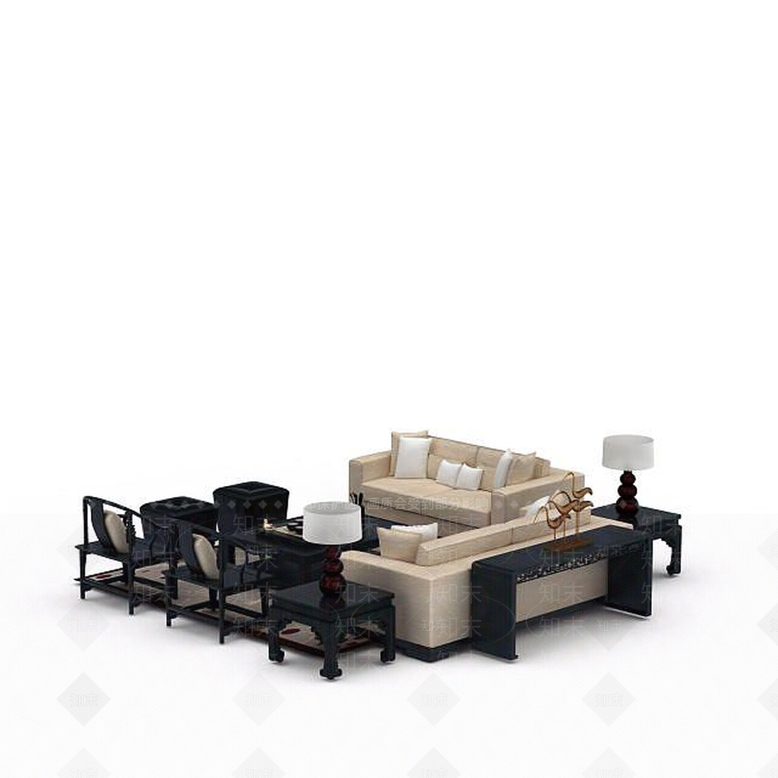 中式客厅沙发3D模型下载【ID:1198073926】