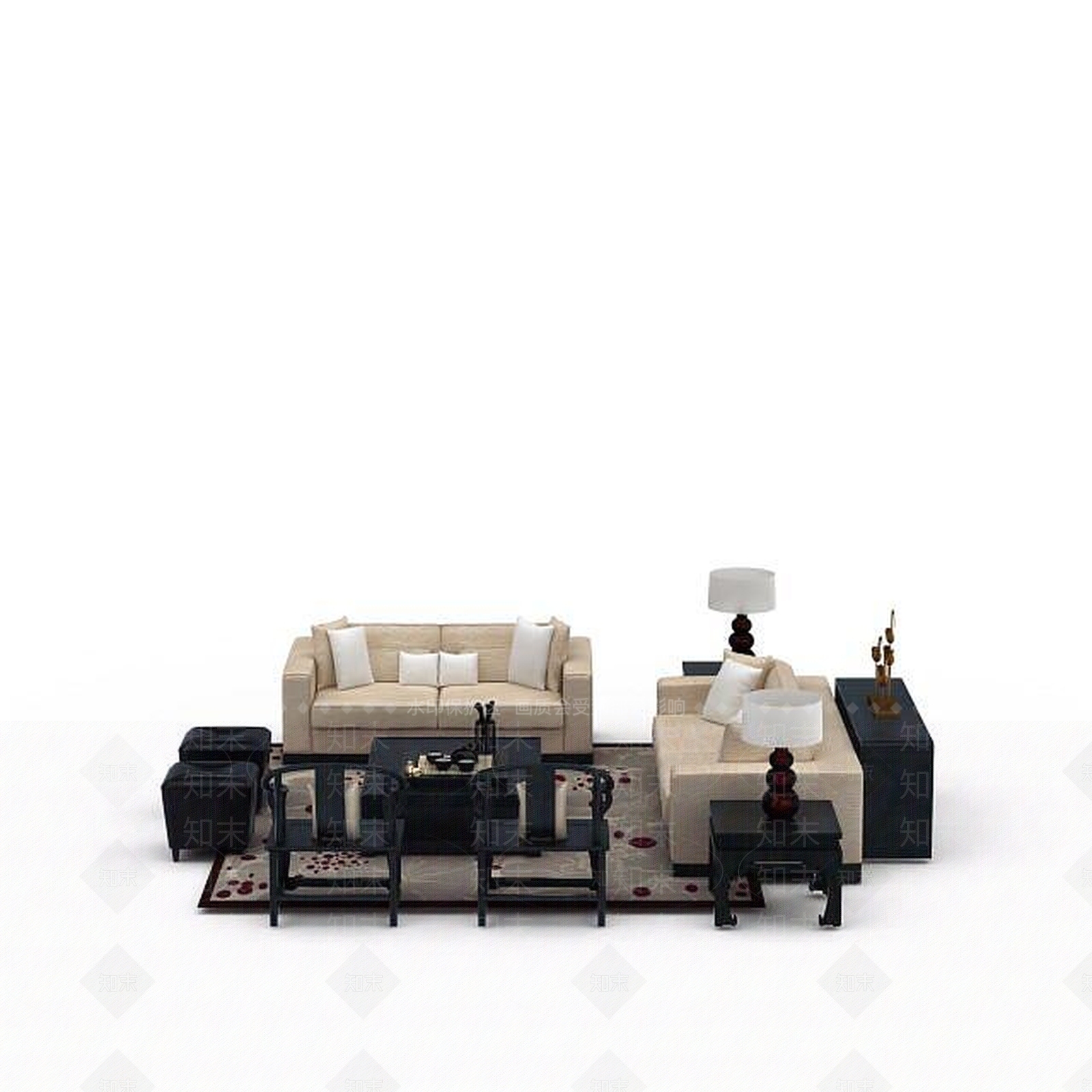 中式客厅沙发3D模型下载【ID:1198073926】