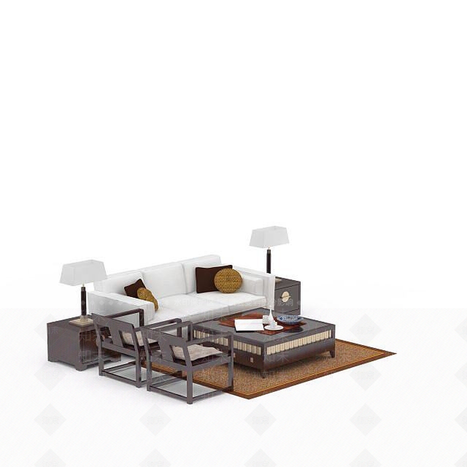 新中式沙发组合3D模型下载【ID:1198074181】