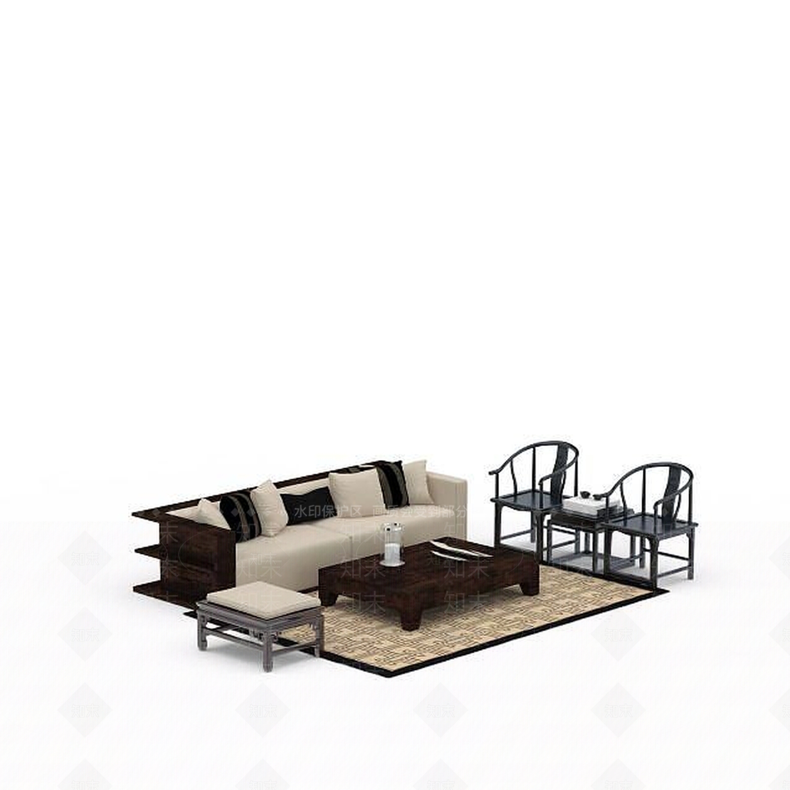 中式沙发3D模型下载【ID:1198074220】
