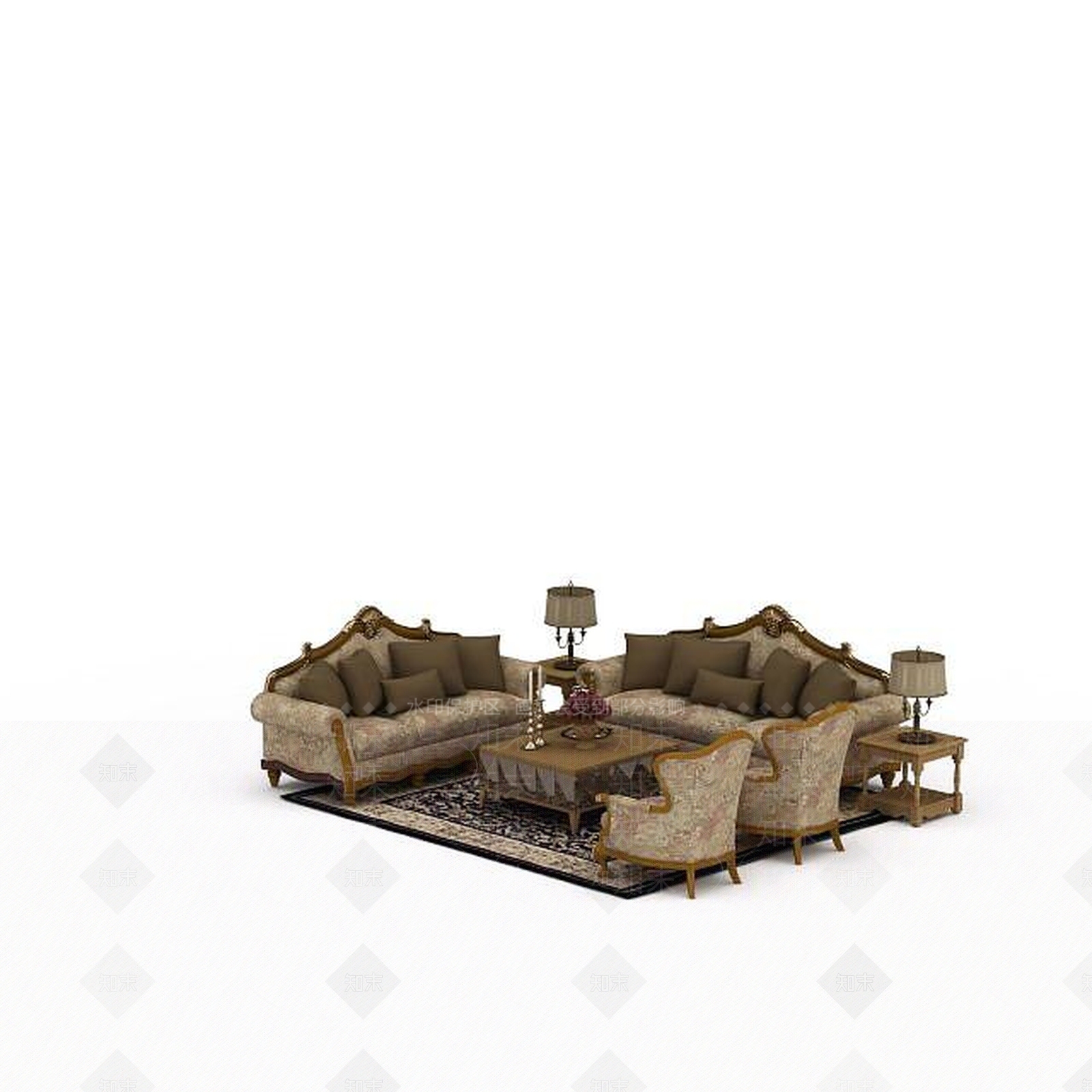 欧式古典欧式风格沙发组合3D模型下载【ID:1198075134】