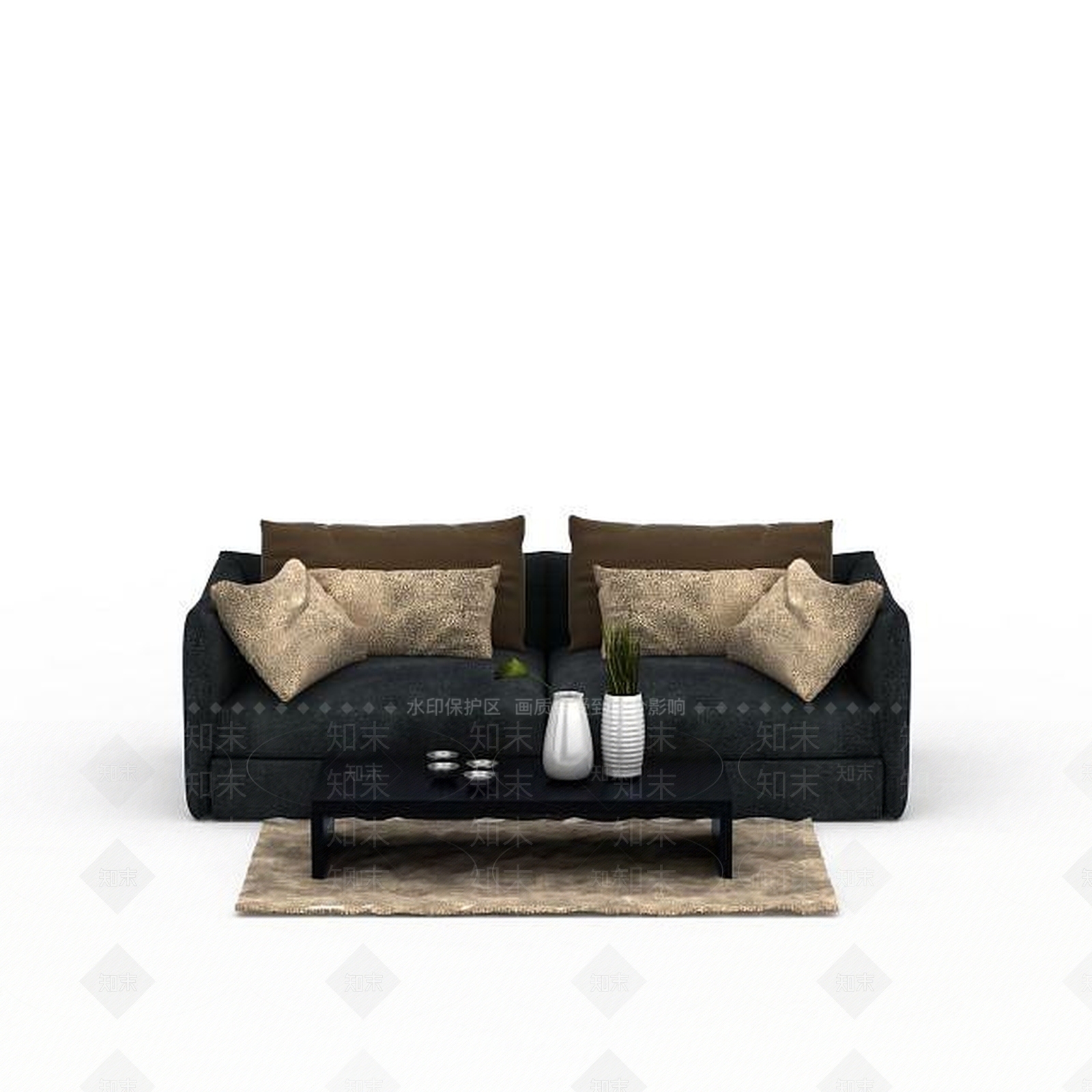 现代布艺沙发组合3D模型下载【ID:1198075288】