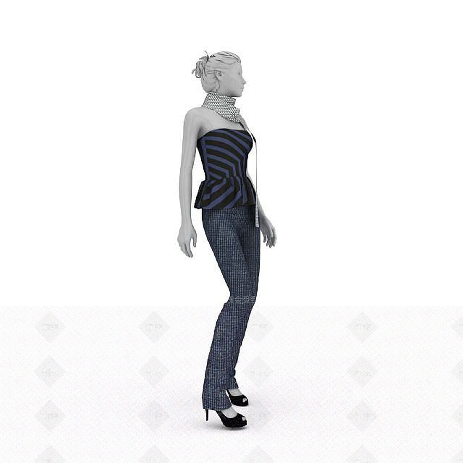 现代时尚女装模特3D模型下载【ID:1198075659】