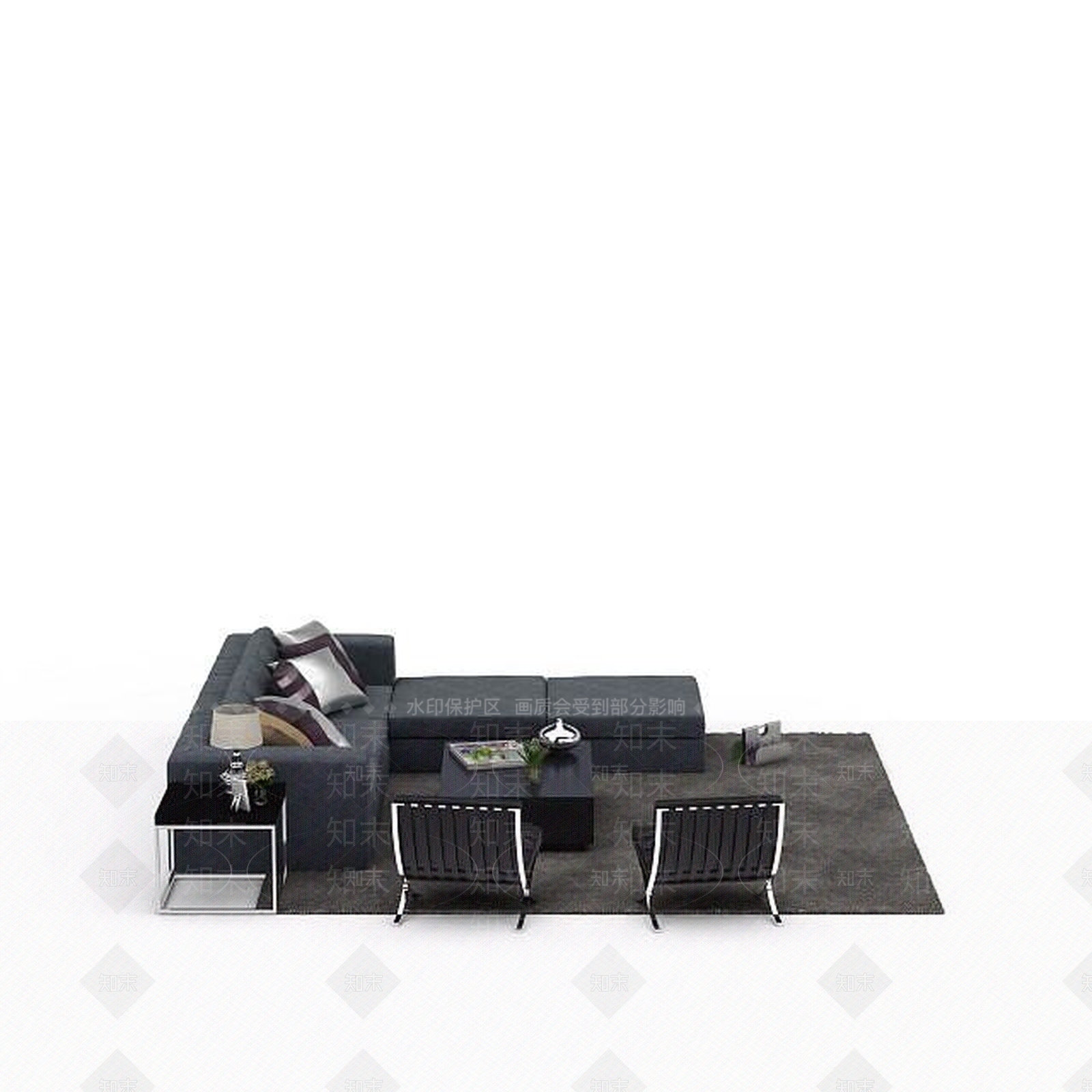 现代客厅转角沙发组合3D模型下载【ID:1198076140】