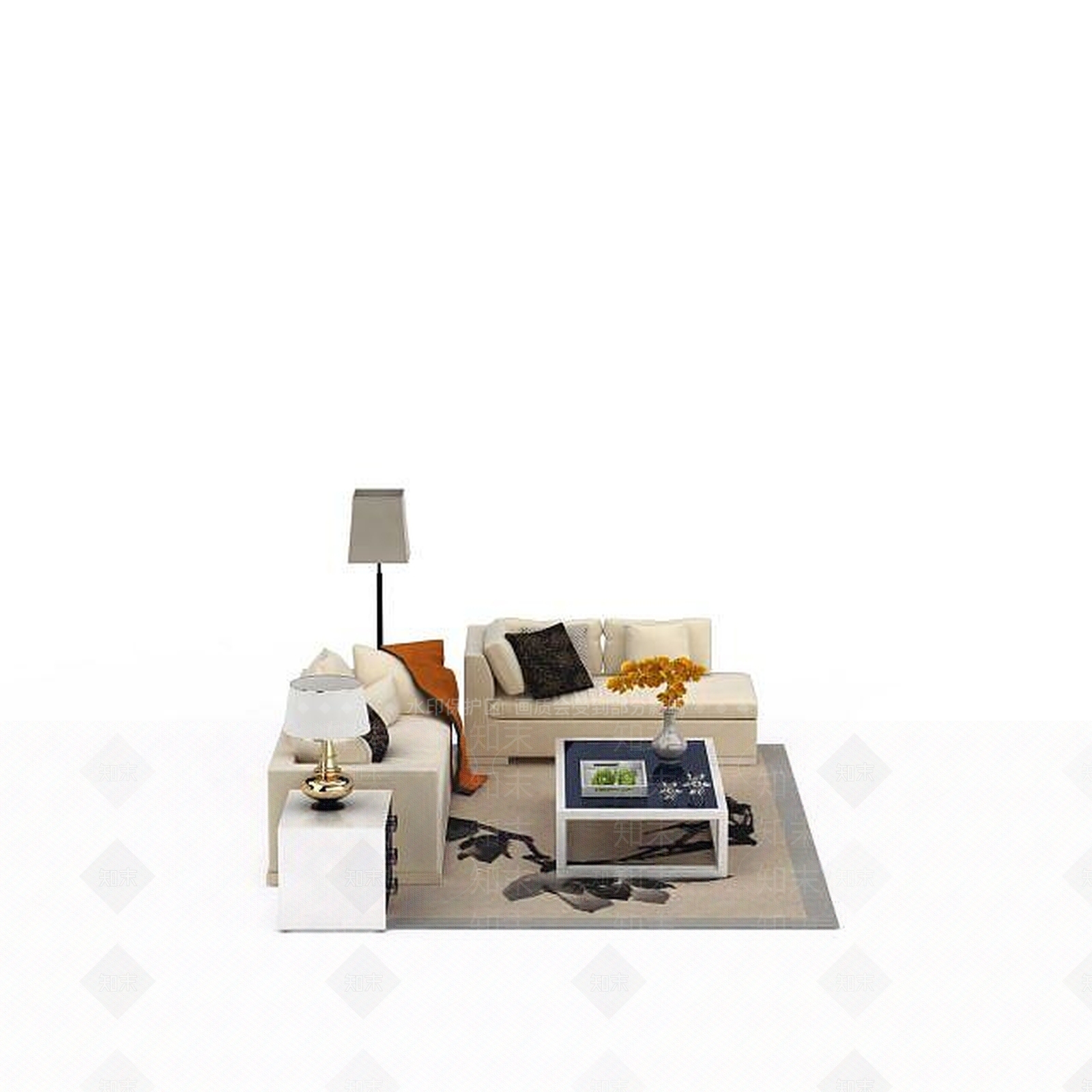 现代简约风格沙发茶几组合3D模型下载【ID:1198076259】