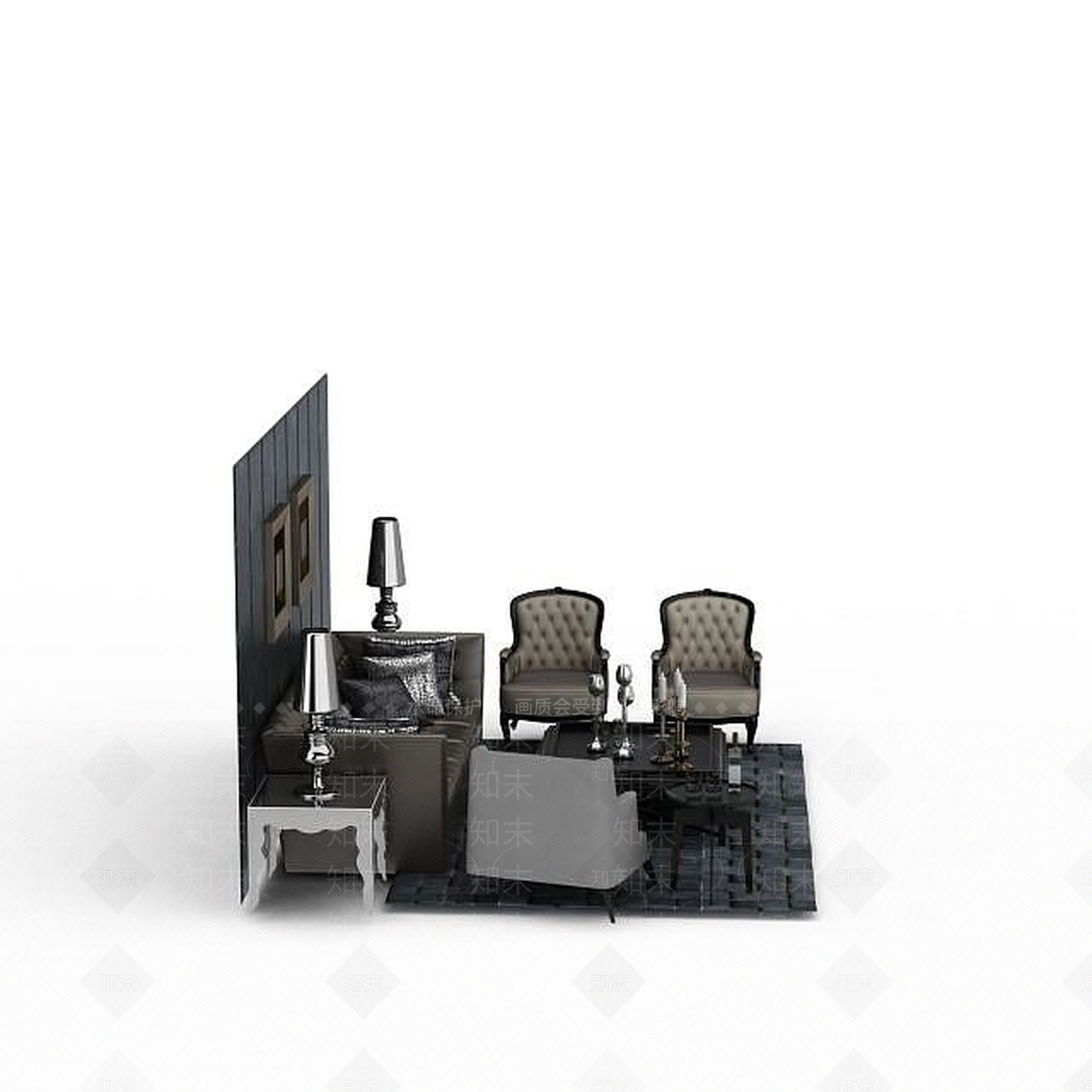 现代简约风格沙发组合3D模型下载【ID:1198076390】