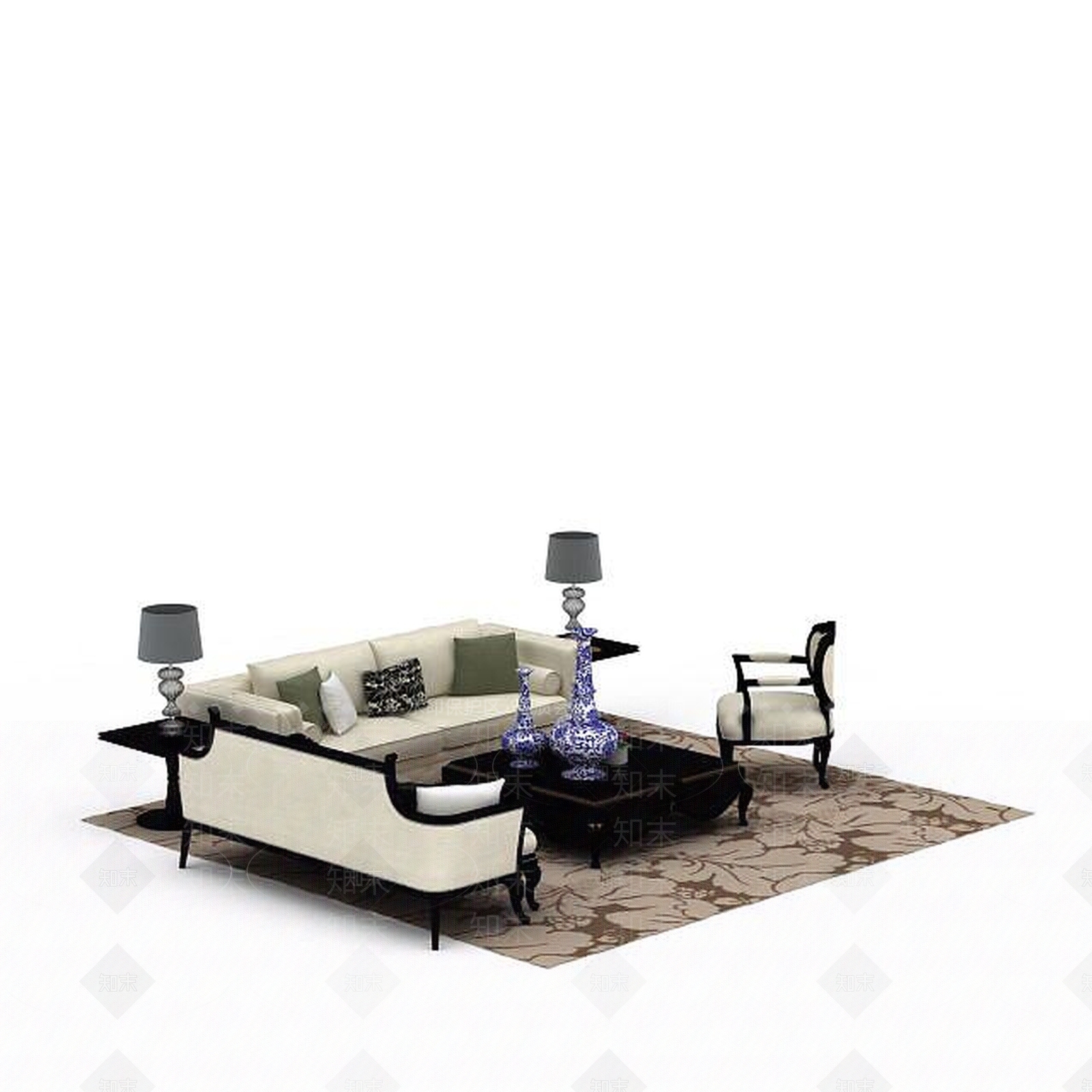 现代客厅沙发茶几组合3D模型下载【ID:1198076464】