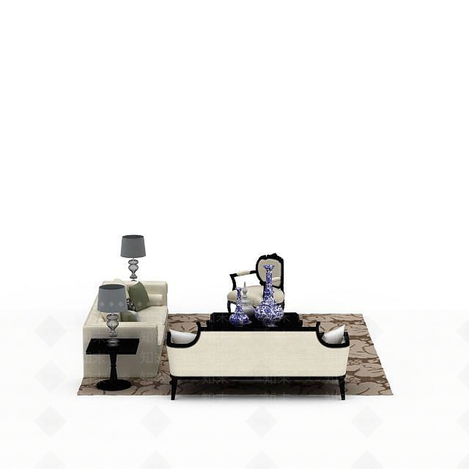 现代客厅沙发茶几组合3D模型下载【ID:1198076464】