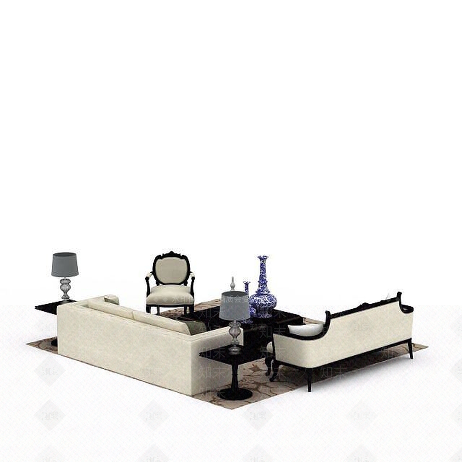 现代客厅沙发茶几组合3D模型下载【ID:1198076464】