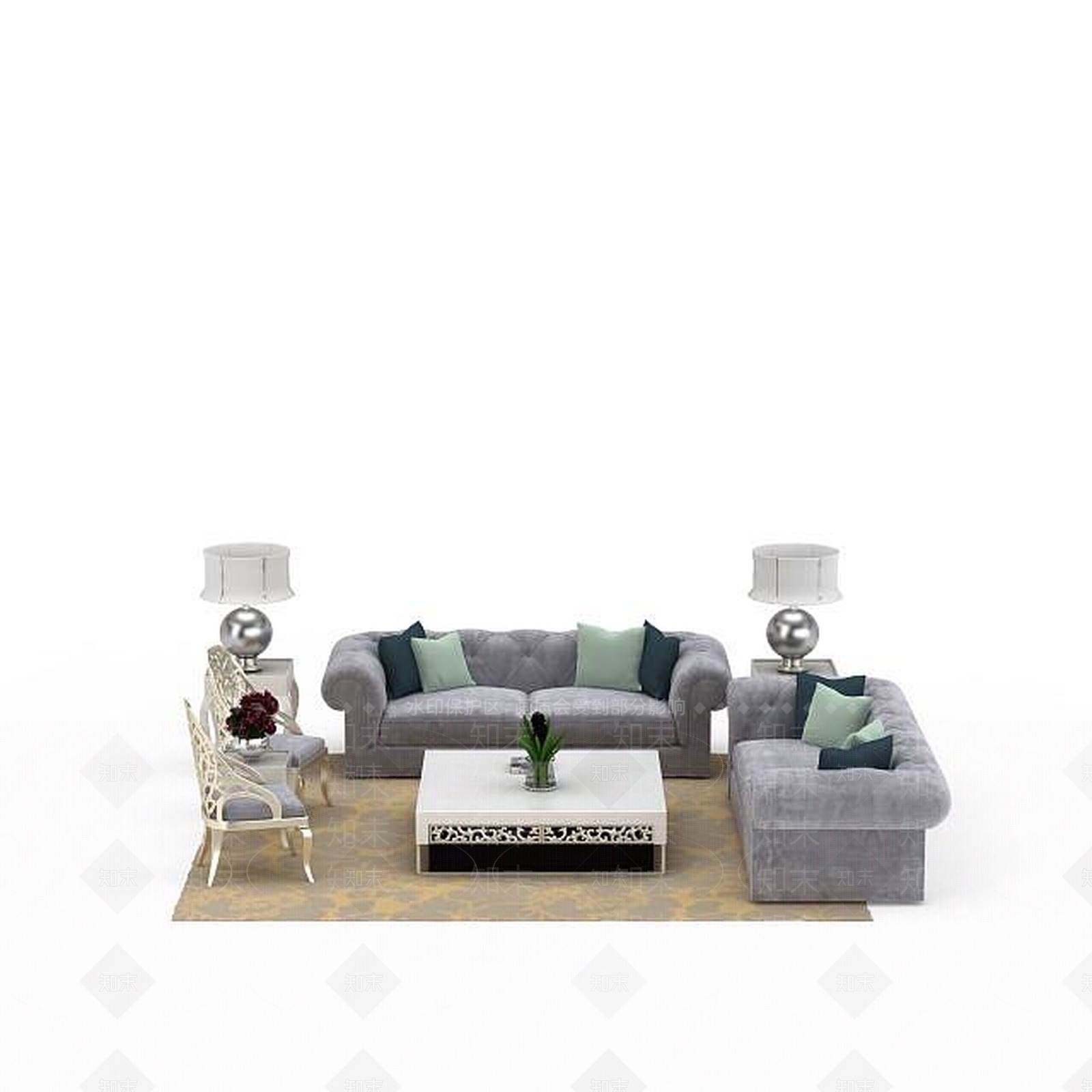 现代简约风格沙发茶几组合3D模型下载【ID:1198076497】