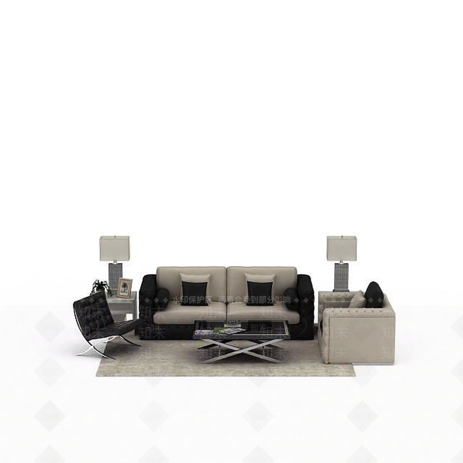 现代简约风格沙发组合3D模型下载【ID:1198076599】
