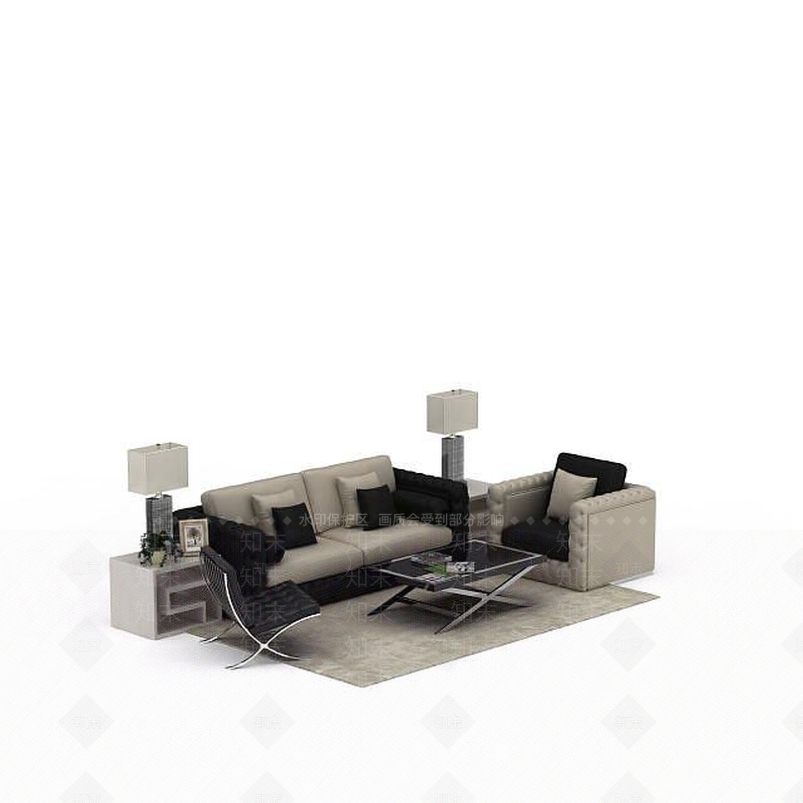 现代简约风格沙发组合3D模型下载【ID:1198076599】