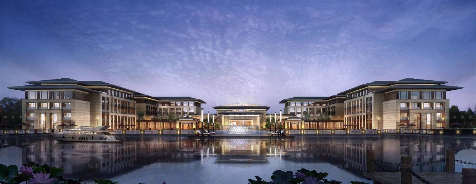 新中式酒店建筑SU模型下载【ID:1198078102】