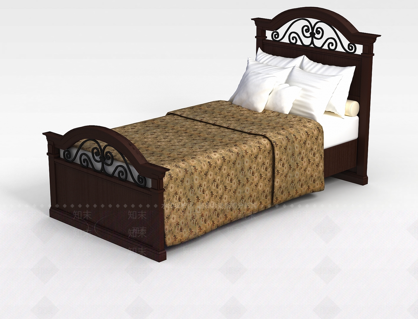 美式单人床3D模型下载【ID:1198078801】