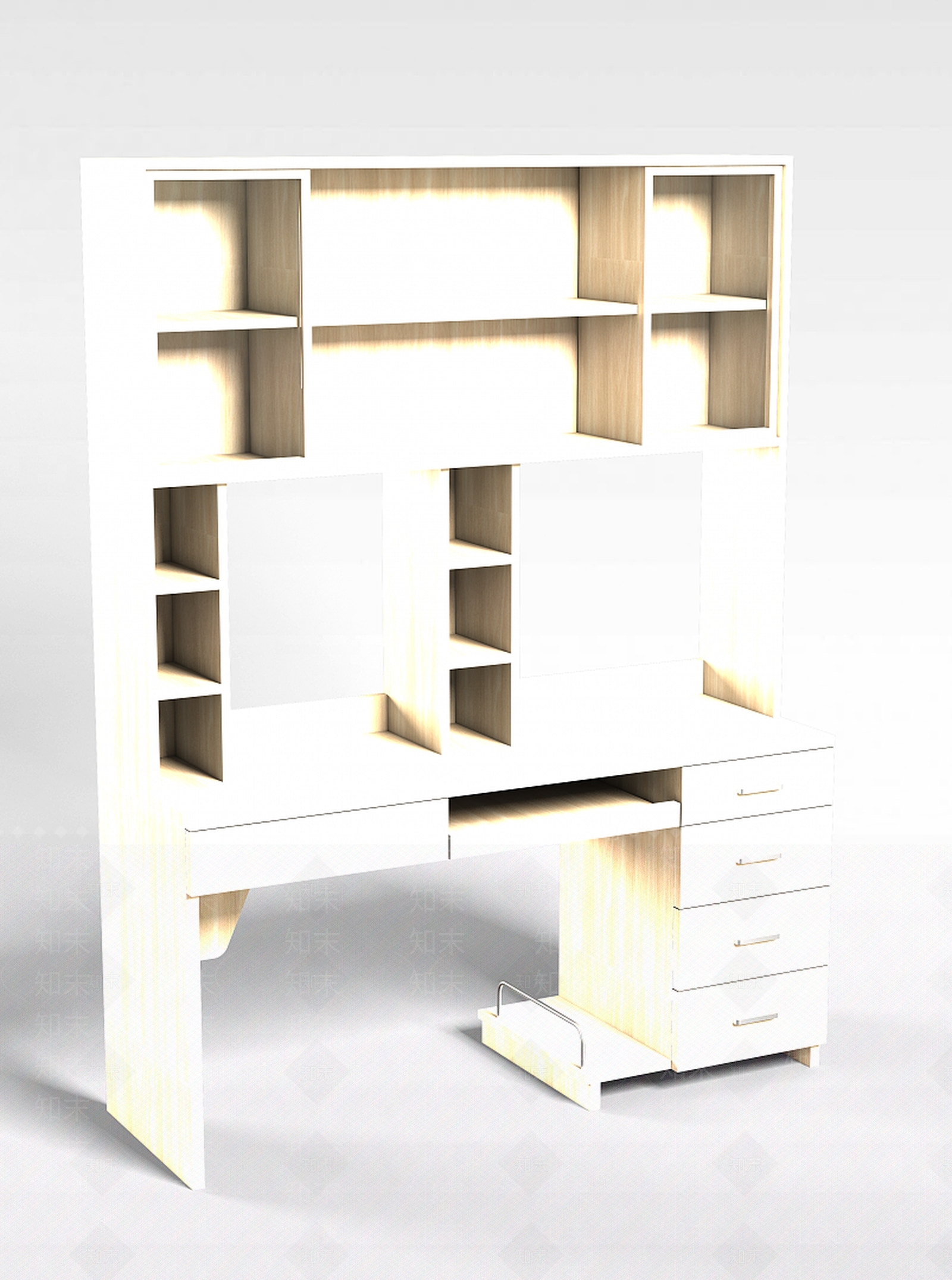 现代实木电脑桌3D模型下载【ID:1198079940】