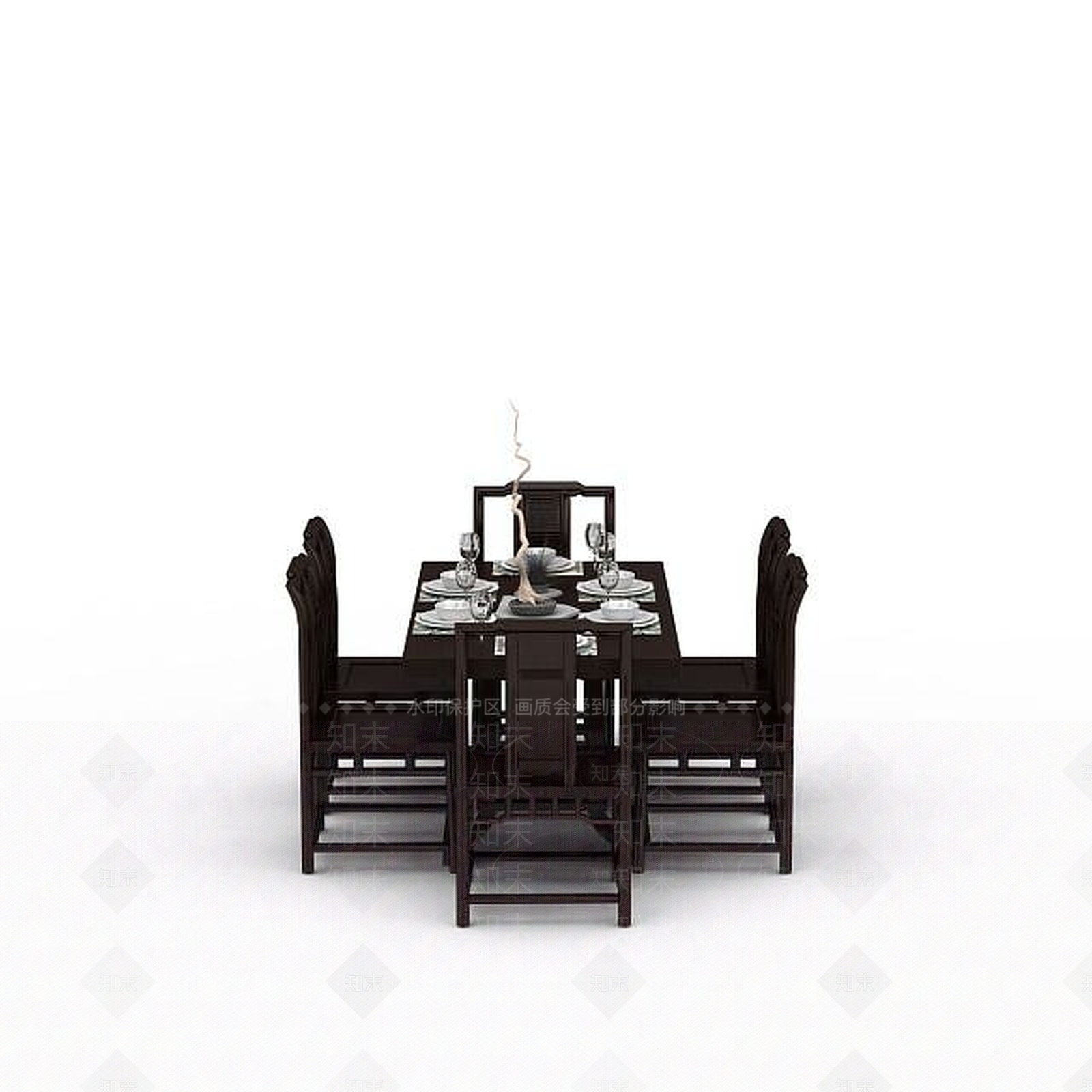 中式餐桌组合3D模型下载【ID:1198081554】