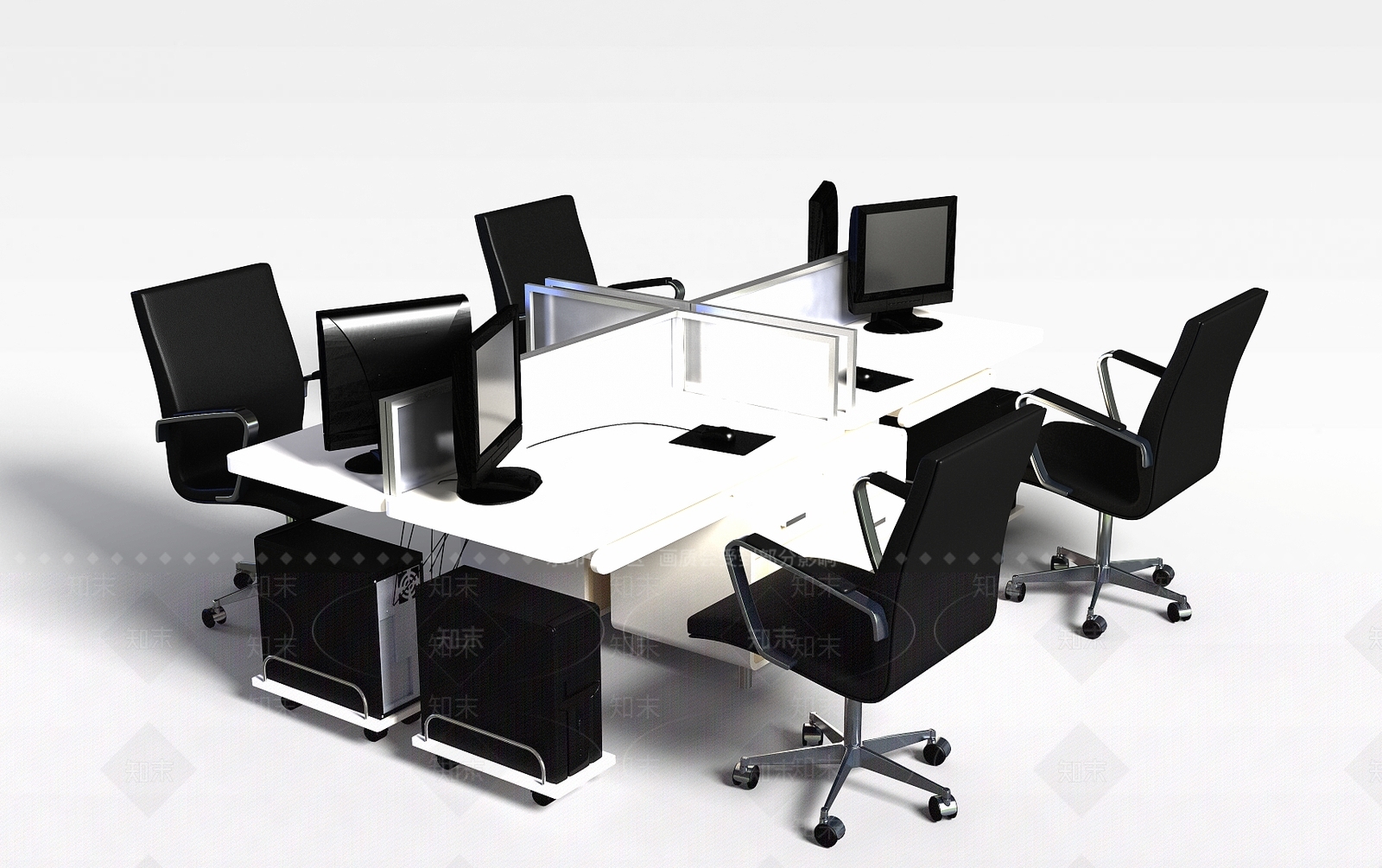 现代简易办公桌椅组合3D模型下载【ID:1198081612】