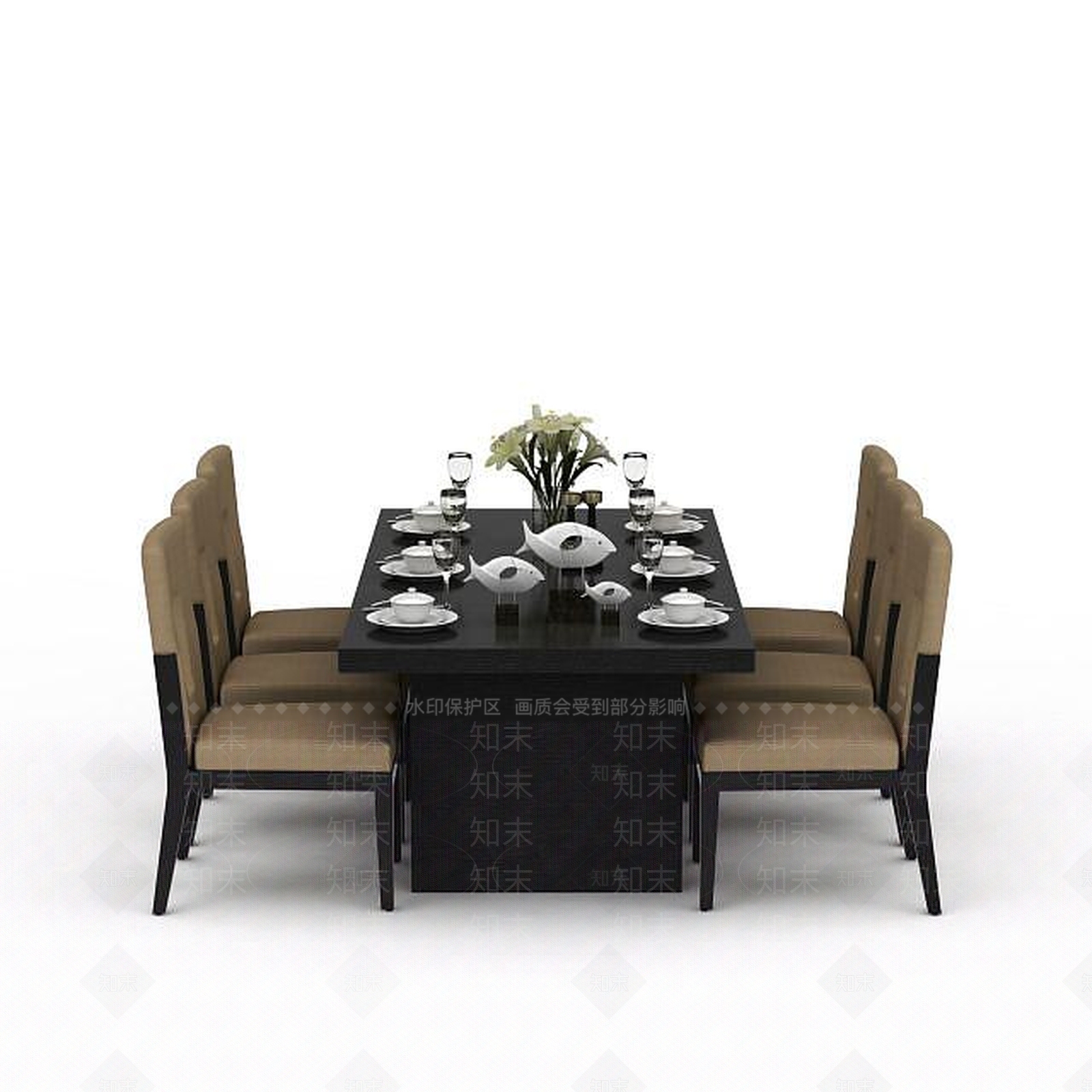 中式餐桌组合3D模型下载【ID:1198081985】