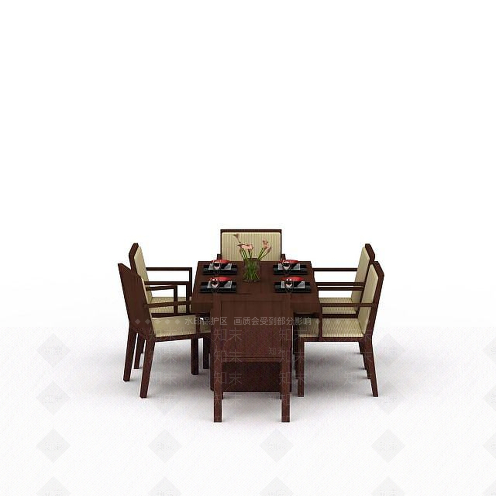 中式餐桌组合3D模型下载【ID:1198082031】
