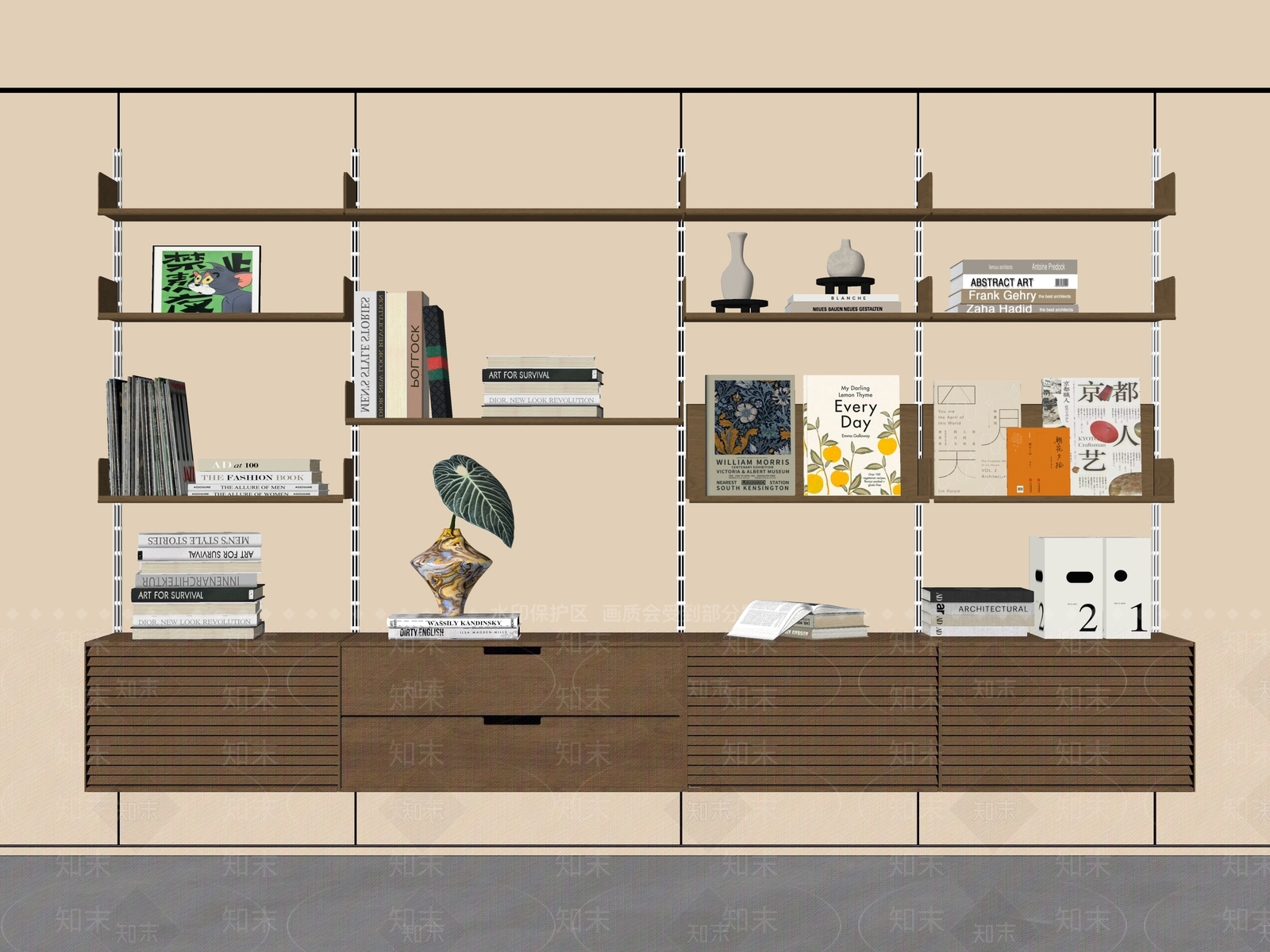 现代中古书柜SU模型下载【ID:1198085483】