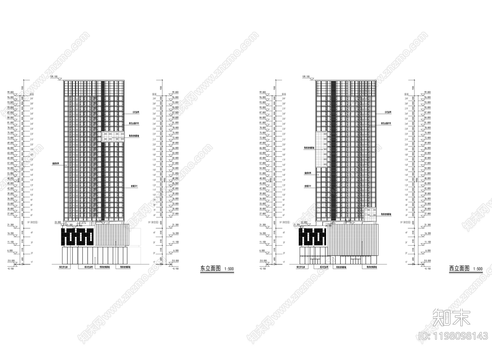 现代办公楼建筑cad施工图下载【ID:1198098143】