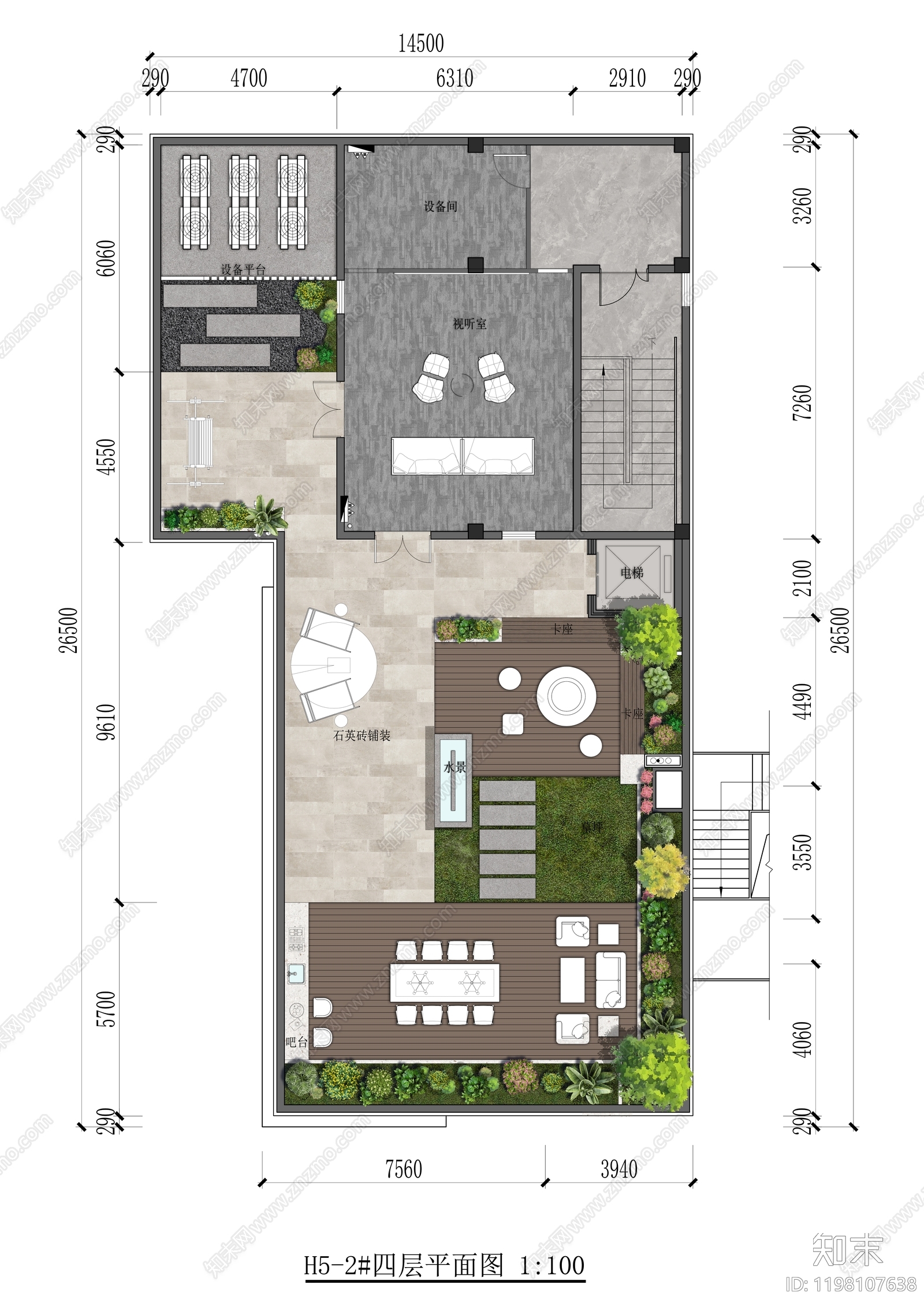 现代屋顶花园彩平图下载【ID:1198107638】