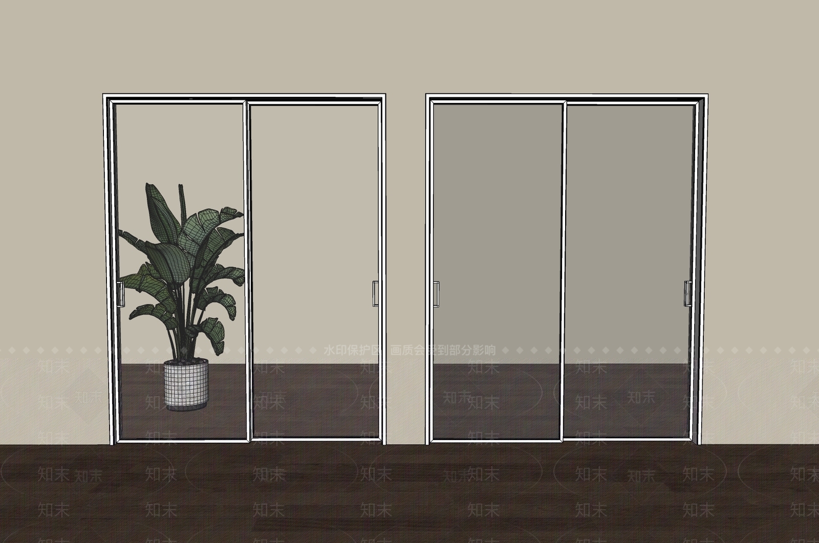 现代推拉门SU模型下载【ID:1198100286】