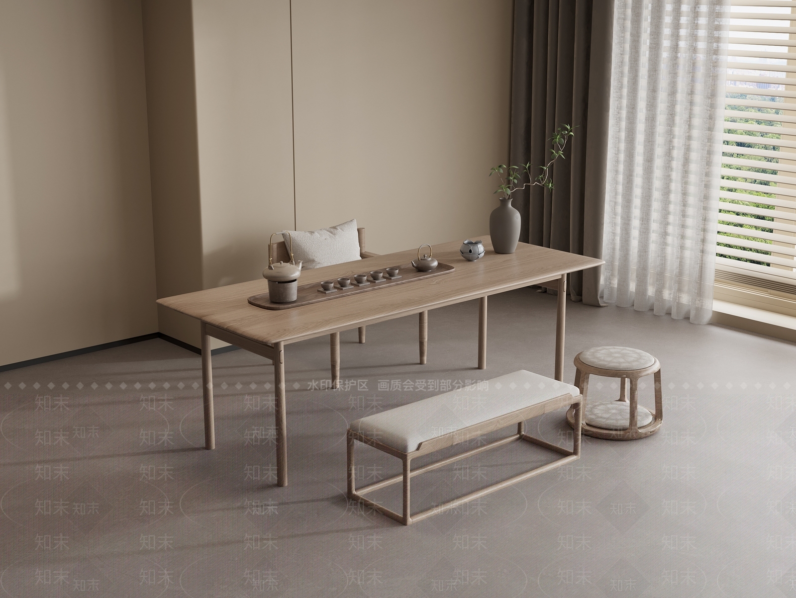 现代原木茶桌椅3D模型下载【ID:1198100543】